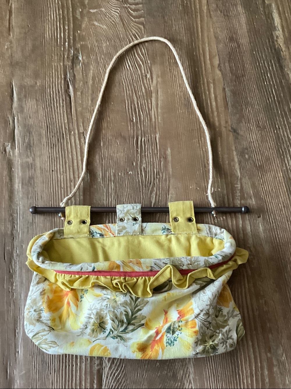 Anthropologie vintage Yellow Floral fabric wall pocket organizer